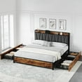 thumbnail image 3 of King Size Bed Frame with Storage Linen Upholstered Headboard, 4 Drawers Platform Bed Frame with Charging Station, No Box Spring Needed, Easy Assembly, Vintage Brown, 3 of 8