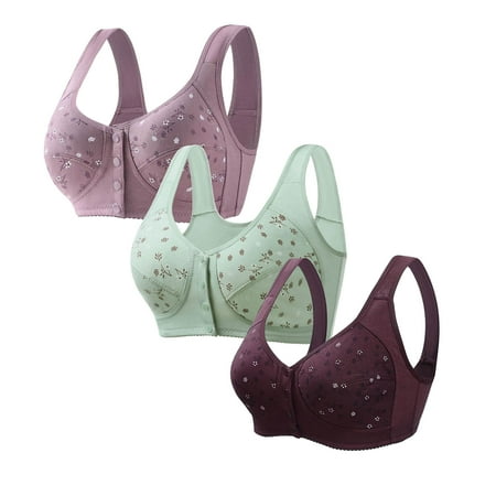 Ecqkame 3Pc Bras for Women No Underwire Wireless Lace Comfortable Breathable Bra Front Closure Push Up Plus Size Bras 3PC Light Blue B S on Clearance