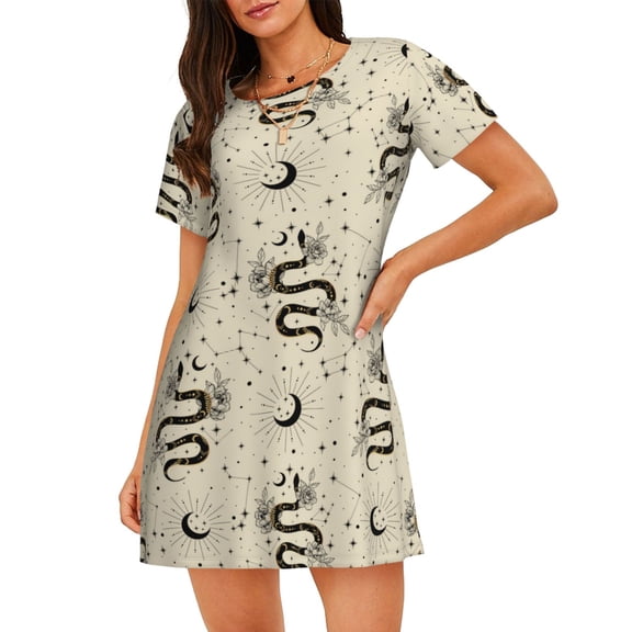 Cotton Nightgowns for Women - Gothic Funny Black Snake Moon Sleep Shirts for Women's Nightgowns & Sleepshirts, Soft Cotton Pajama Dress Shirts for Women, House Dress Sleepwear for Women