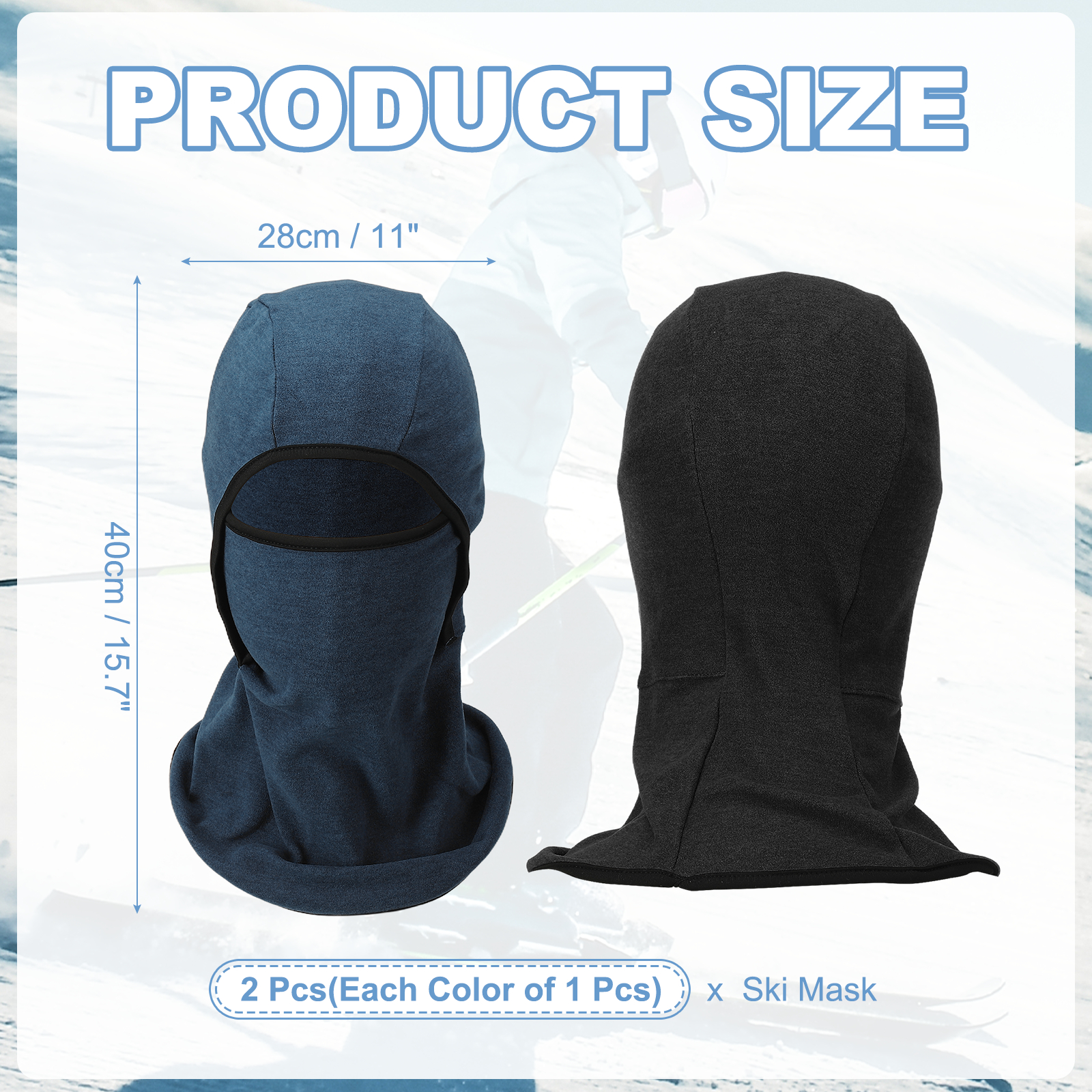 Uxcell Warm Balaclava Ski Mask, Ski Balaclava Winter Mask Full Face Windproof Cold Weather Gear, Polyester& Spandex& 2Pcs& Black/Navy -Fitting for (Men/Women/Outdoor/Skiing/Cycling)