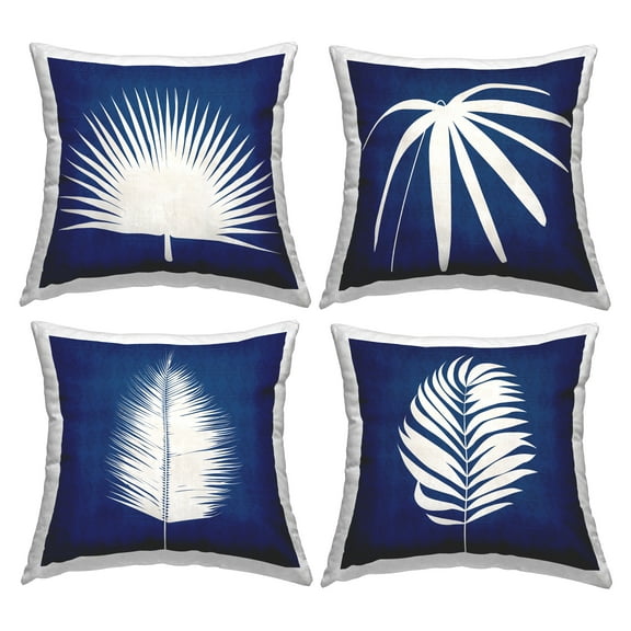 Stupell Industries Bold Blue White Modern Botanical Leaf Shapes Design by Susan Jill Throw Pillow (set of 4)