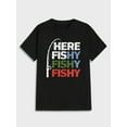 thumbnail image 2 of Men's "Here Fishy Fishy" Graphic Tee - Casual Black Cotton T-Shirt with Colorful Fishing Rod Print, Round Neck, Short Sleeve - Ideal for Summer Outdoor Activities, Fishing Gear, 2 of 8