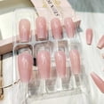 thumbnail image 5 of Uñas postizas con punta francesa brillante, color nude y rosa degradado, forma ataúd mediana, reutilizables, 24 unidades., 5 of 5