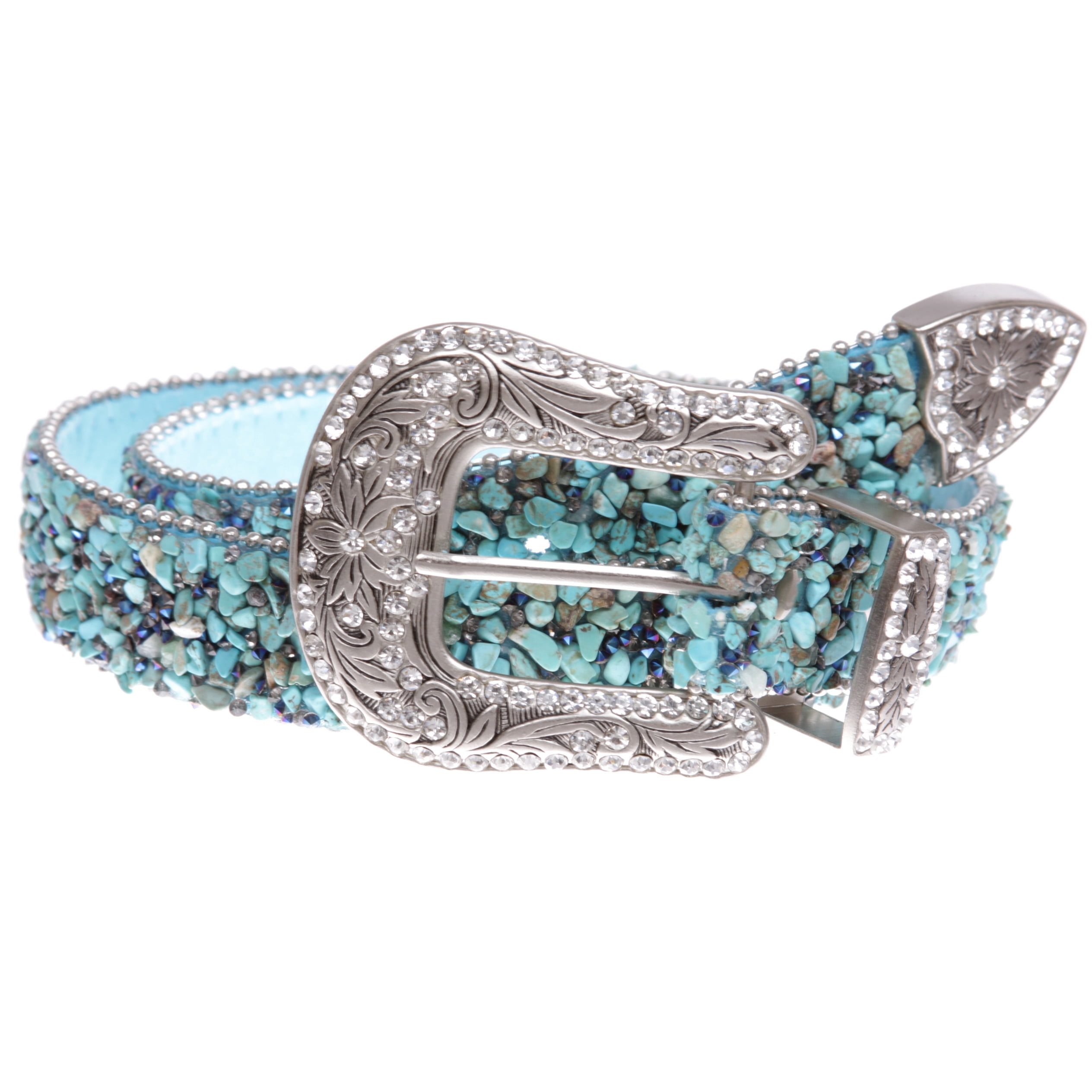 Rhinestone blue turquoise western belt ! Rhinestone Turquoise Belt for Women Men Western Cowboy  main image 3
