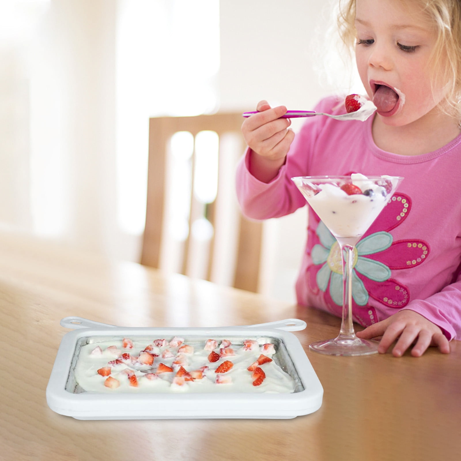 Instant Ice Cream Maker Pan for Kids and Adults, No Electric Rolled Ice Cream Tray with 2 Scrapers, DIY Frozen Yogurt and Sorbet, Stainless Steel Home Ice Cream Machine