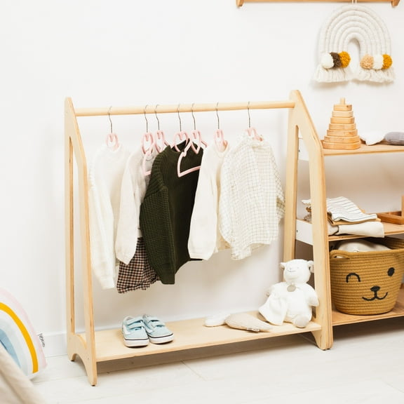 Wooden Clothing Rack Light, Toddler Wardrobe, Birthday Gift for Children Girl and Boy