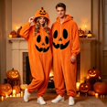 thumbnail image 2 of Halloween Onesie Adult Pumpkin Halloween Pjs Women Men Long Sleeve Hooded Loungewear Flannel Casual Loose Fit Oversized Jumpsuit Fall Winter Cozy Party Wear, 2 of 5