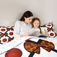 thumbnail image 4 of Castle Fairy Cricket Print Bow Full Size Comforter Sets 3-Piece, Minimalism Grid Bedding Comforter Set, Black Red Brown,1 Comforter and 2 Pillowcases, 4 of 6