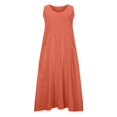 thumbnail image 4 of CHUANK Robes Soleil Femmes Été Décontracté Sans Manches Lin Coton Fluide Poche Longue Maxi Robes d'Été pour Femmes Couleur Unie Grande Taille Robe pour Femmes Col en V Robe de Collation des Grades, 4 of 8