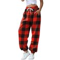 thumbnail image 2 of Pantalones de chándal estampados, talle alto, sueltos, cómodos, estilo navideño, pantalones de jogging suaves para el hogar, senderismo, fitness al aire libre, rejilla roja XXL, 2 of 5