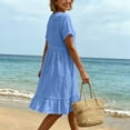 thumbnail image 6 of Summer Womens Plus Size Dress 100% Cotton Casual Short Sleeve V-Neck Button Front Hem Mini Dress, 6 of 9