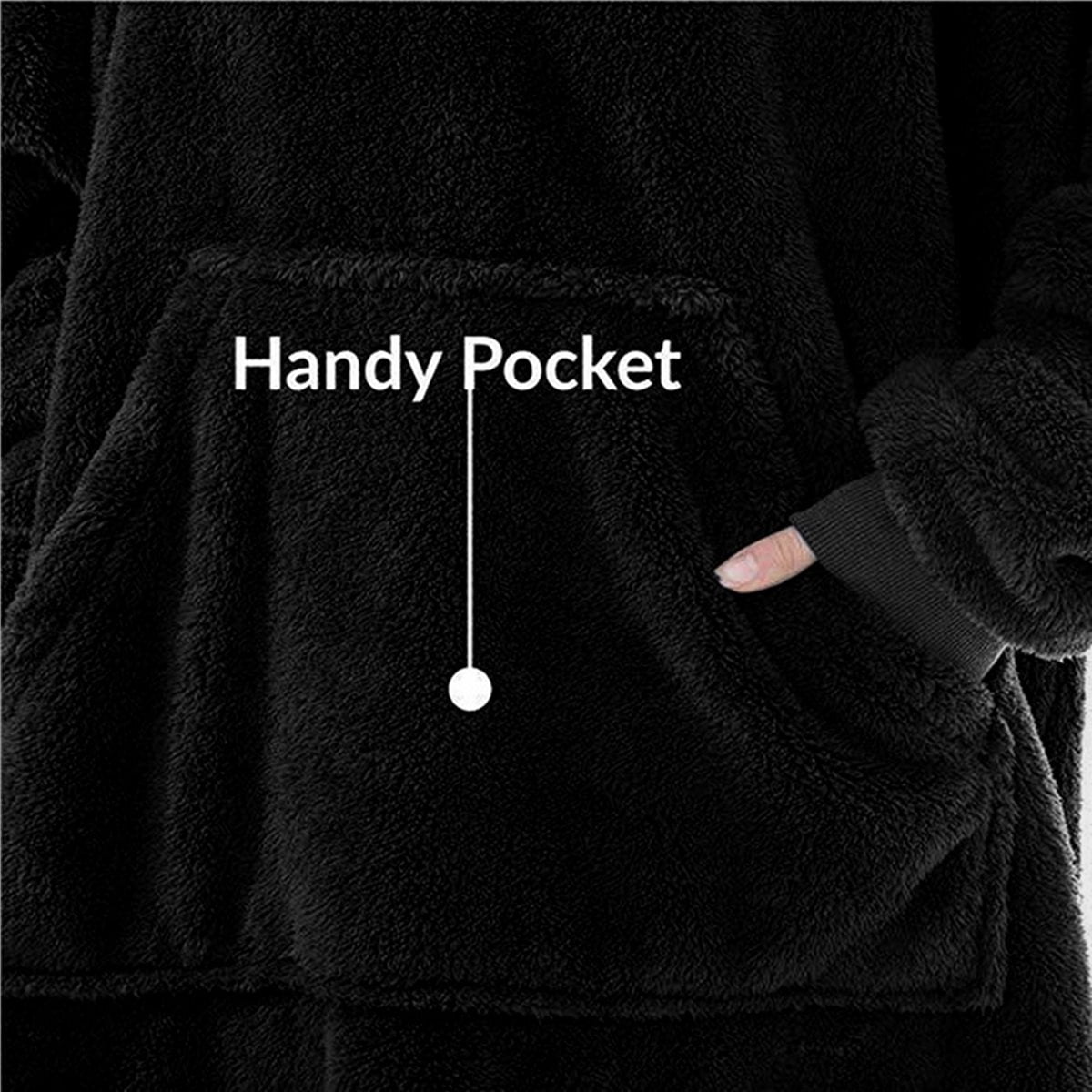 Oversized Blanket Hoodie Sweatshirt, Wearable Lounging Pullover for Adults Women Men Black One size