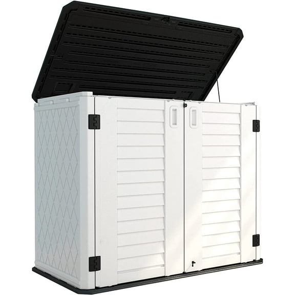 HOMSPARK Storage Shed Weather Resistance, Multi-Purpose Outdoor Storage Cabinet for Backyards and Patios, Horizontal Storage Shed for Lawnmower, Patio Accessories (White 1, Large - 26 cu.ft)