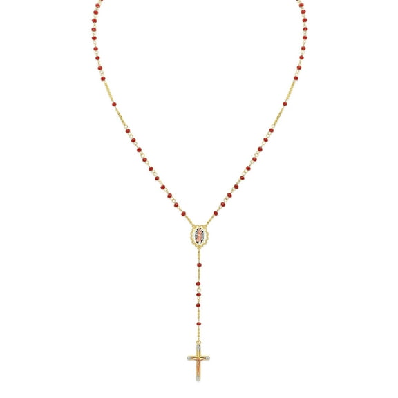 Wellingsale 14k 3 Tri Color White Yellow and Rose Gold Polished Gem Stone Rosario / Rosary Necklace - 18"