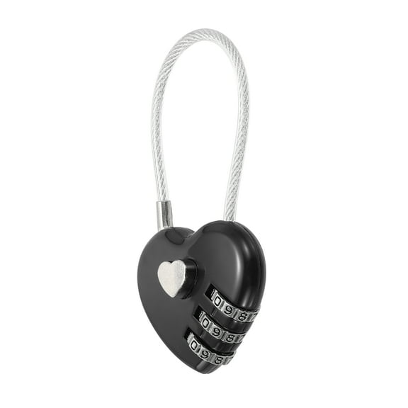 Uxcell 1-Pack Combination Padlock, Zinc Alloy 3 Digit Password Heart Shaped Cable Luggage Combo Lock Outdoor Keyless Lock [Black]