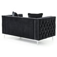 thumbnail image 3 of Paige 63" Black Tufted Velvet Loveseat With 2-Throw Pillows, 3 of 5