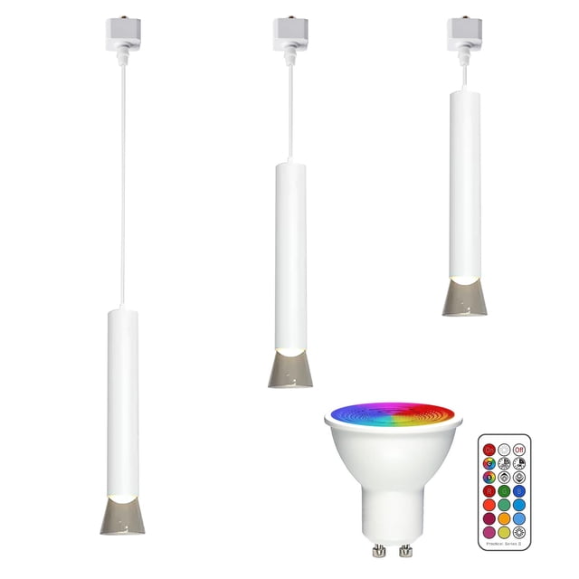 FSLiving J Type Linear Track Lighting, Focused Adjustable LED Spotlight Remote Control, Color Changing RGB Tunable White GU10 Timer Bulb Mini Lights Juno Track Mounted for Studio Shopwindow, White
