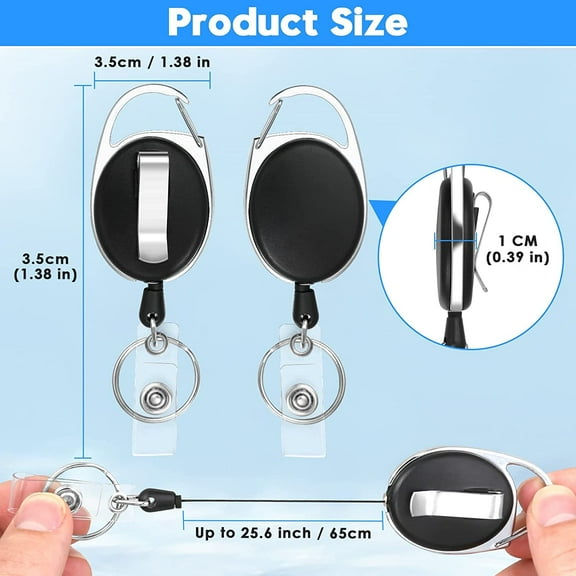 Selizo 6 Packs Retractable Badge Holder Badge Reel Retractable ID Badge Holder Key Card Holder with Clip, Black Color