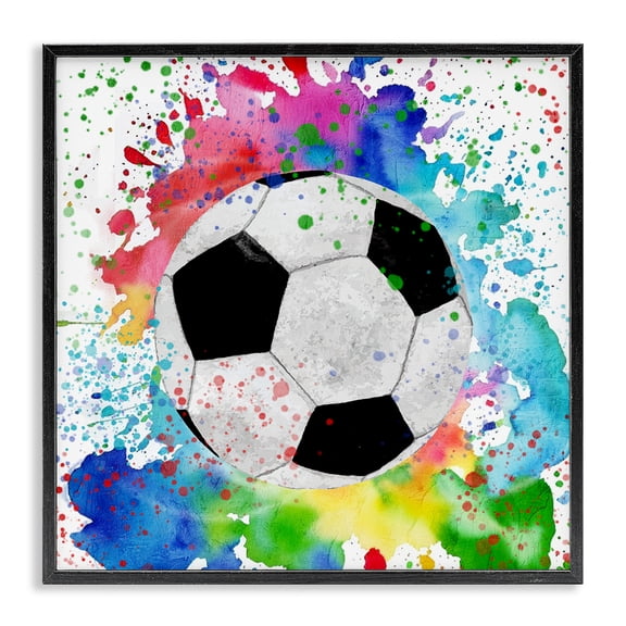 Stupell Industries Vivid Splash & Soccer Ball Sports & Sports Teams Painting Black Framed Art Print Wall Art, 12 x 12