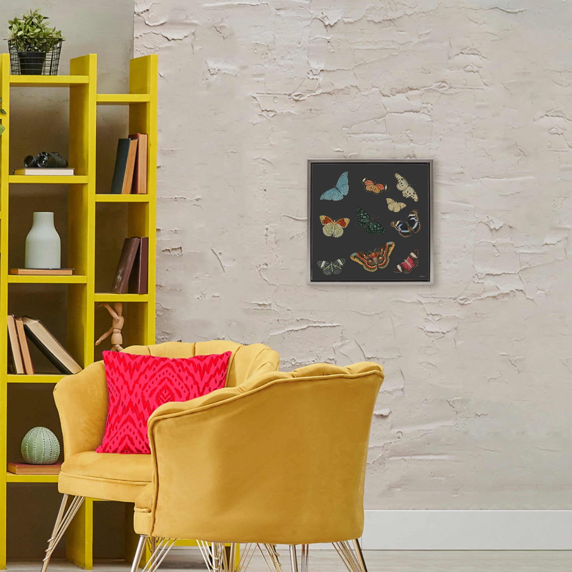 Stupell Industries Insects Group on Black Gray Framed Floater Canvas Wall Art, design by Dan Meneely
