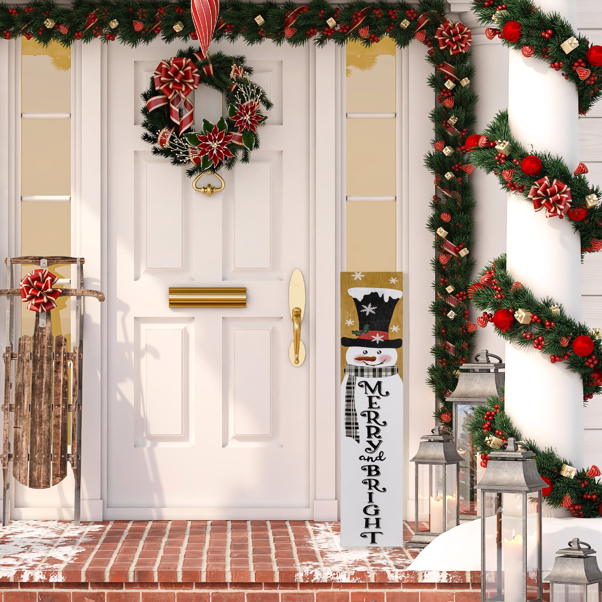 Northlight 36" Snowman "Merry and Bright" Christmas Porch Board Sign Decoration