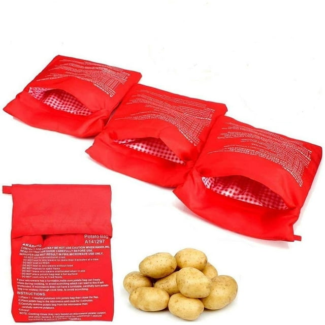 QUETO 4 Pièces Sac Pomme de Terre Micro Onde, Sacs de Cuisson Micro-Ondes pour Pommes de Terre Lavable Réutilisable Microwave Potato Pouch Sac de Pommes de Terre Parfait en SeulemParent