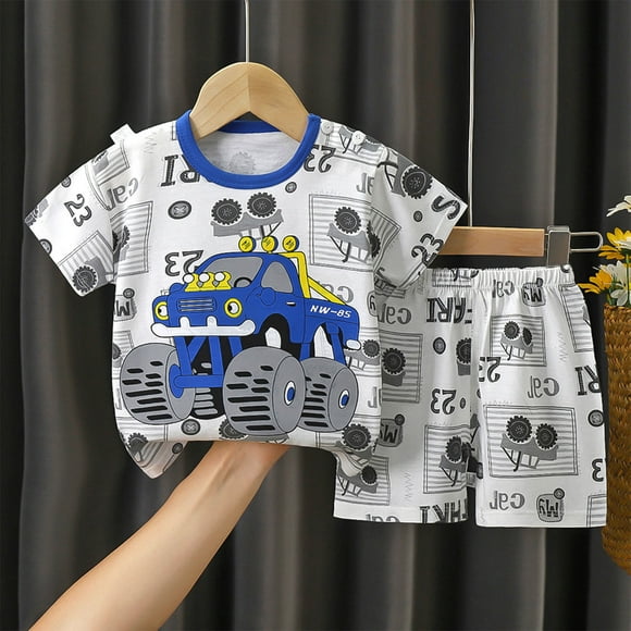 FFENYAN Colorful Cotton Short Sleeve Crew Neck T-shirt and Elastic Waisted Shorts Set for Kids with Fun Prints - Ideal for Summer Activities Outdoor Playdates for 2-10 Years