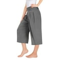 thumbnail image 3 of Girls Casual Linen Capris Smocked High Waist Capri Pant Pleated Loose Wide Leg Pull On Crop Trousers 8 Years, Dark Gray, 3 of 7