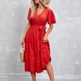 thumbnail image 3 of ShomPort Dress for Women Summer Trendy Tiered Vacation Dress V Neck Ruffle Sleeve Flowy Maxi Dress with Belt, 3 of 8