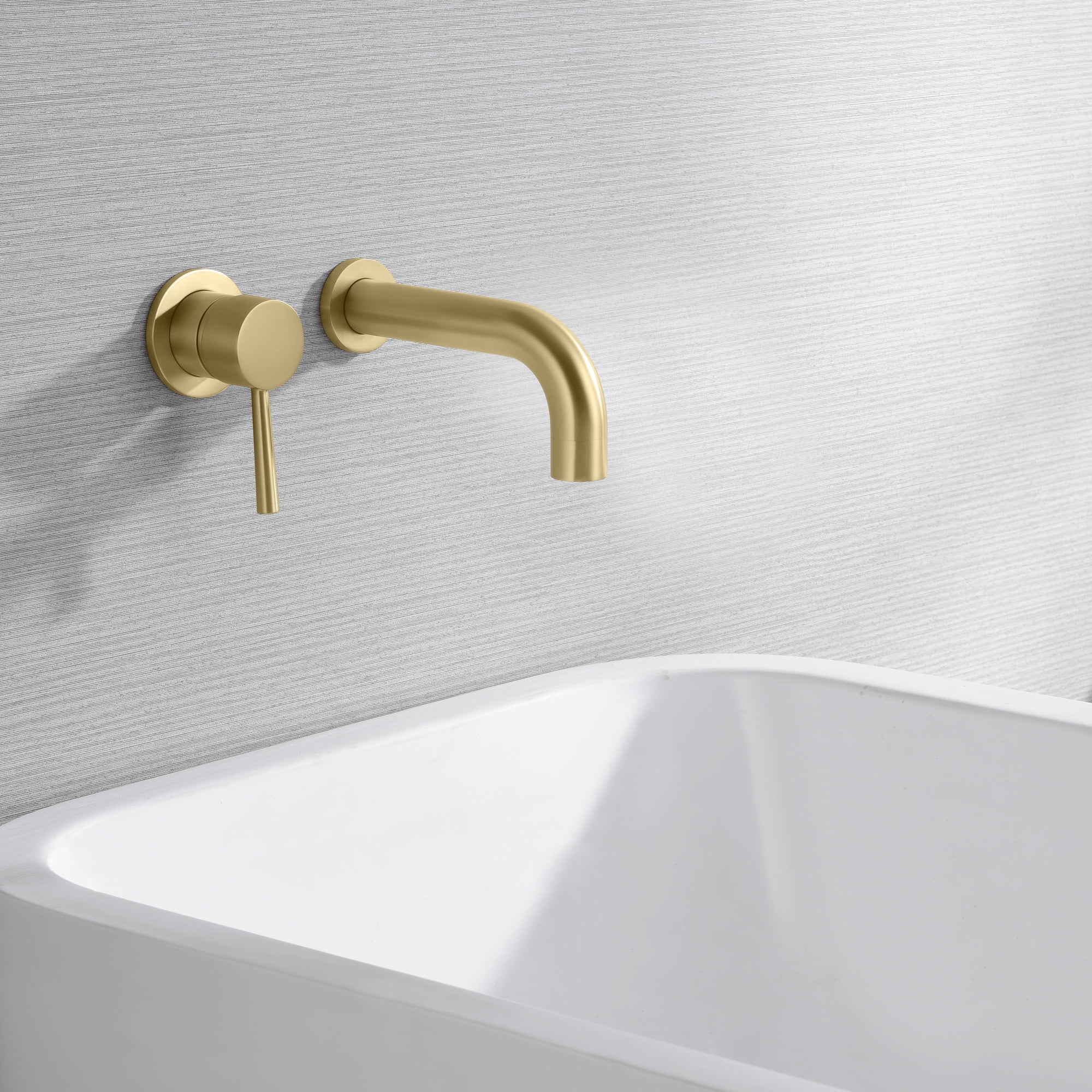 SUMERAIN Wall Mount Tub Filler Bathtub Faucet, Brushed Gold Left-Handed Handle