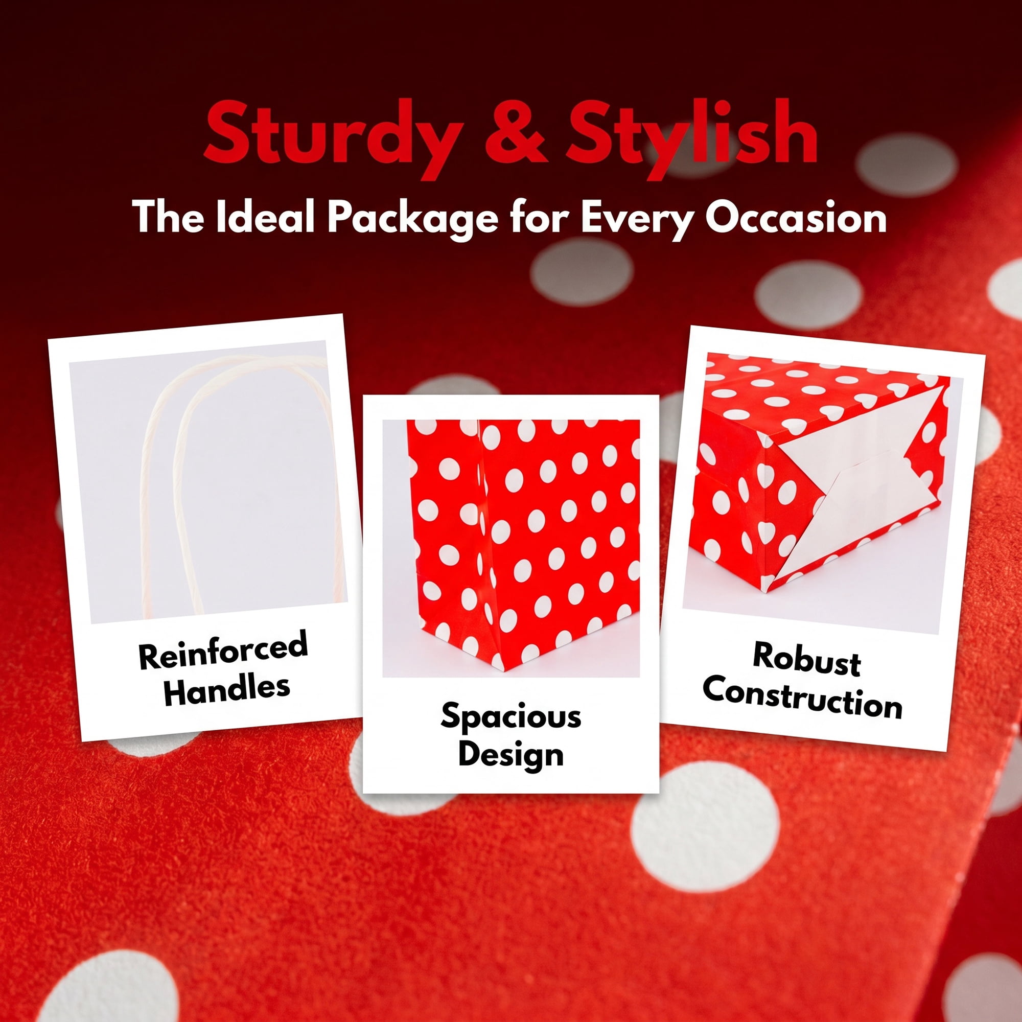 Unique Bargains 6Pcs Stylish Polka-dot Paper Gift Bag with Handles Red 8.7" x 4.3" x 10.6"