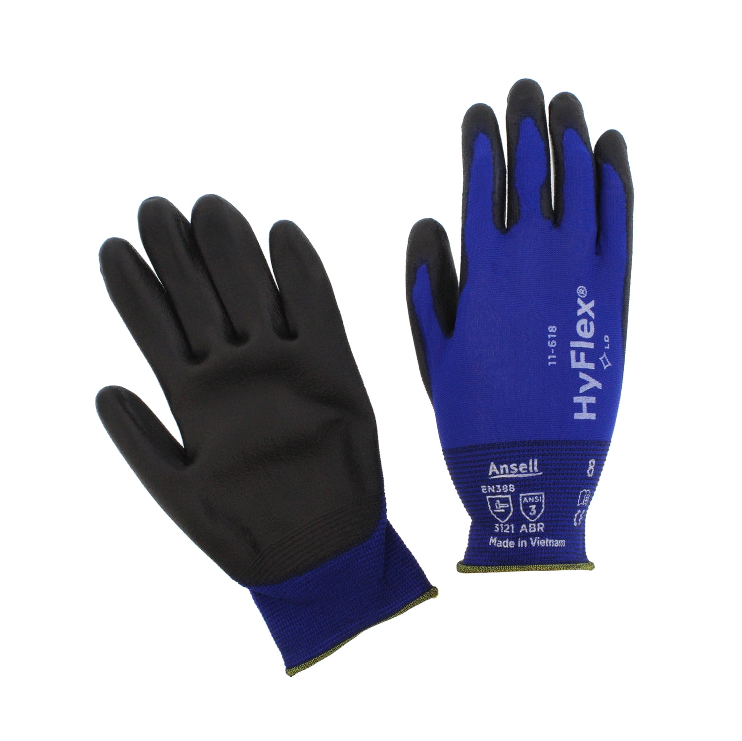 Ansell HyFlex 11-618 Nylon Light Duty Multi-Purpose Glove with Knitwrist Abrasion/Cut Resistant Blue Pack of 12 Pair Size 8