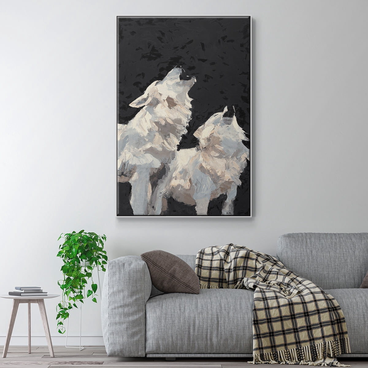 Midnight Wolves Framed Premium Gallery Wrapped Canvas - Ready to Hang - 17 x 25 - White Floating Frame