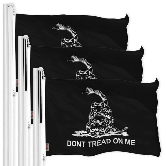 Gadsden Black and White Flag 3x5FT 3-Pack Printed 150D Polyester By G128