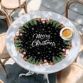 thumbnail image 2 of Black Christmas Round Tablecloth, Fitted Table Cover with Elastic for 45"-54" Round Tables, Xmas Pine Trees Snowflakes Snowman Table Cloth Outdoor Indoor Dinning Party Waterproof Tablecloths, 2 of 7