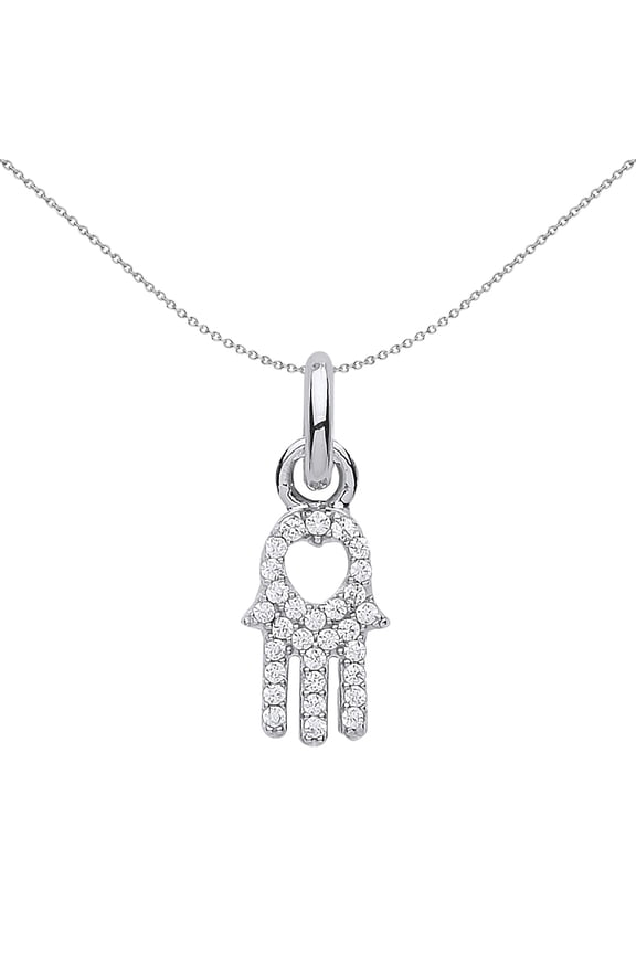 Sterling Silver Jewelco London Crystal Hamsa Hand Love Heart Link Charm