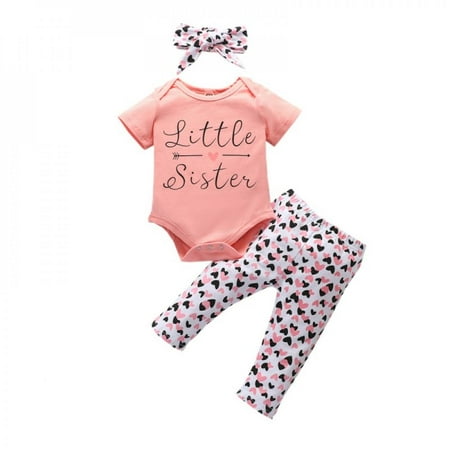 

NEW Summer Newborn Baby Girl Clothes Letters Romper Love Print Pants Headband Infant Outfit Set 3Pcs