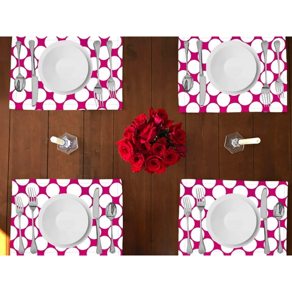 Large Circle Dots Print Cotton Dinner Table Placemats Holiday Home Decoration 13" x 19" (Pack of 4)