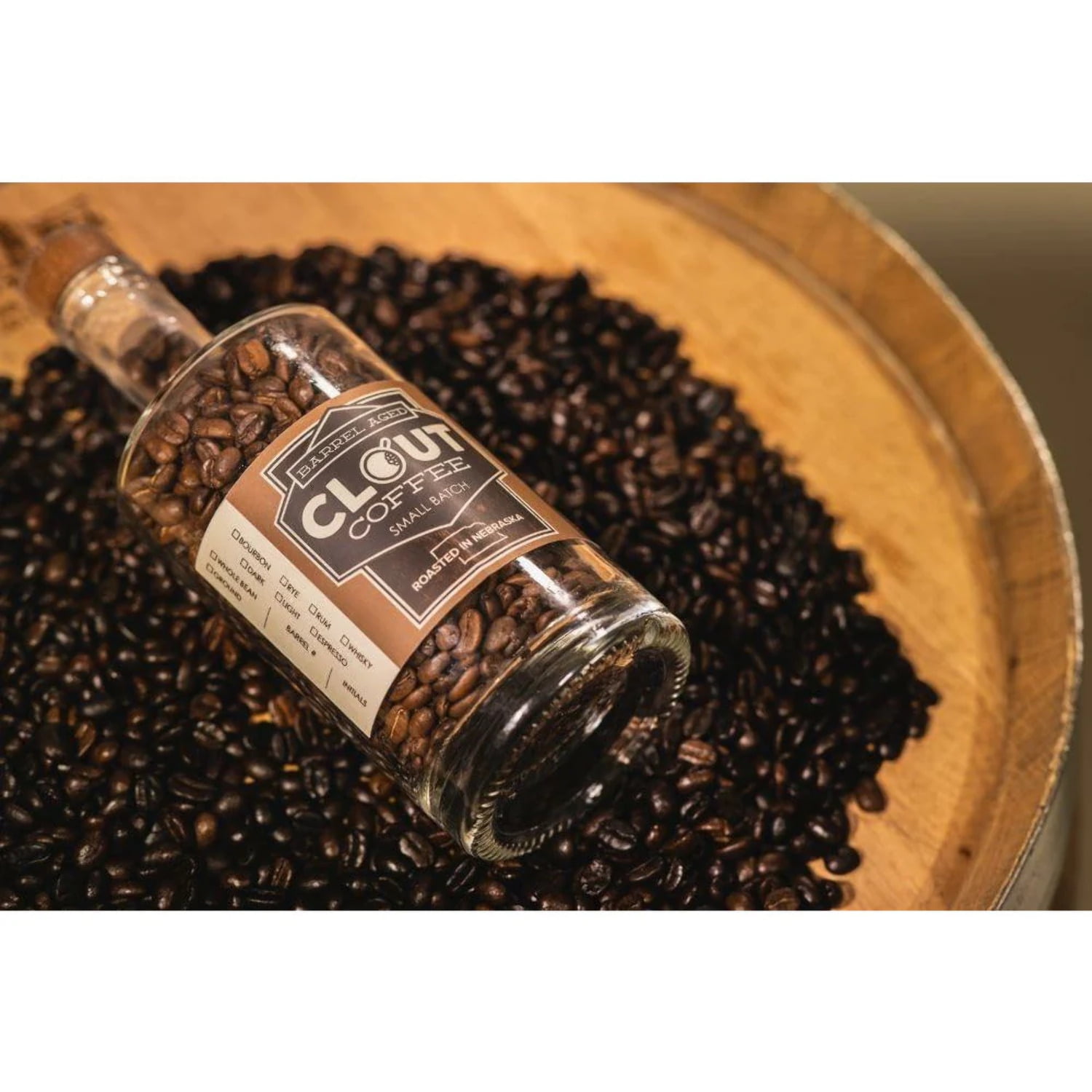 Whisky Barrel Aged Coffee, Light Roast, Whole Bean Coffee - Gift Bottle
