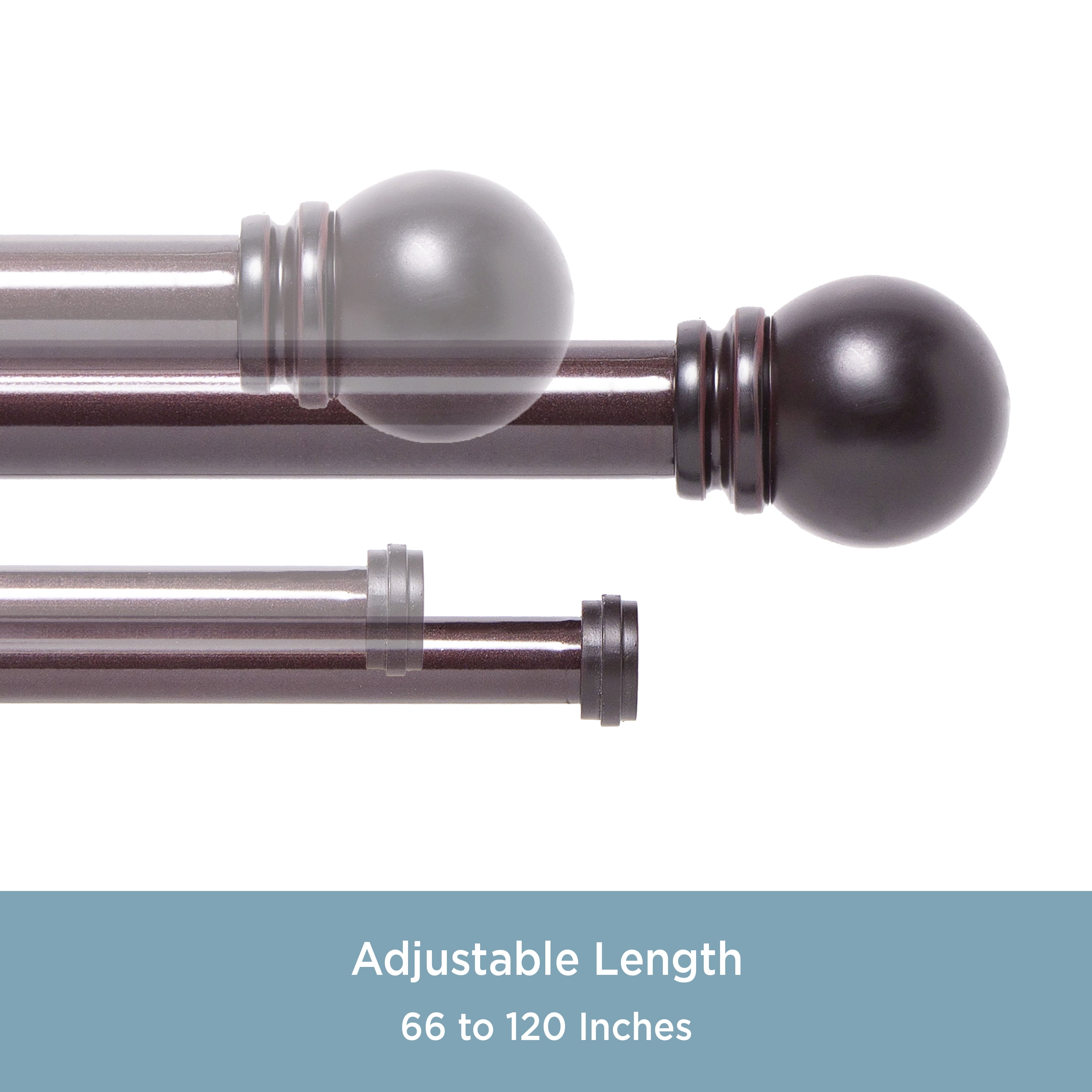 Kenney Hamlin Premium Steel Decorative Window Double Curtain Rod, 66-120" Adjustable Length, 1" Dia., Weathered Brown