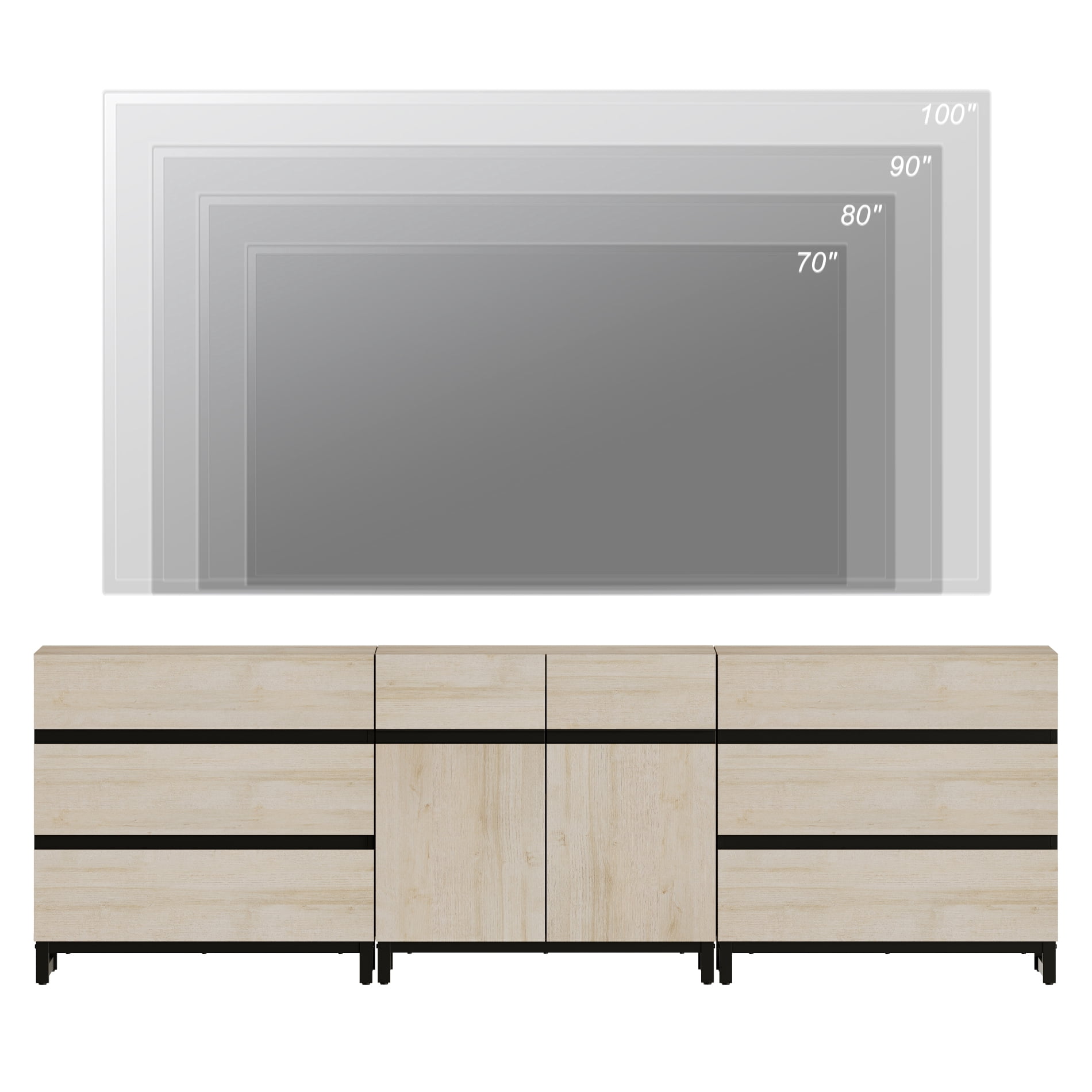 Modern TV Stand For Tvs Up To 100 Inch, 3-In-1 TV Console With Adjustable Shelves And 6 Drawers, Media Console For Living Room And Bedroom,Beige