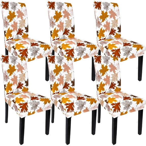 6Pcs Fall Leaves Chair Covers Colorful Maple Leaves Removable Stretch Elastic Dining Chair Slipcover Protector for Autumn Thanksgiving Home Kitchen Wedding Party Decor