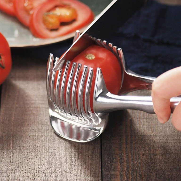 Onion Holder for Slicing Vegetable Tomato Lemon Meat Holder Slicer Tools  Cutter Stainless Steel Cutting Slicer