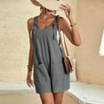 thumbnail image 4 of Lenpel Women’s Summer Rompers Sleeveless Scoop Neck Tie Knot Strap Ruched Casual Jumpsuits Loose Short Overalls with Pockets, 4 of 7