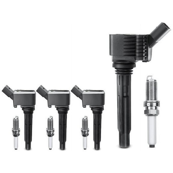 Ignition Coil Set with Spark Plugs 4 - Compatible with 2015 - 2017 Audi S3 2.0L 4-Cylinder 2016