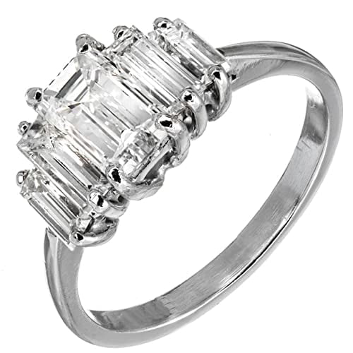 HeartsAndYou 2ct Emerald Cut Moissanite Engagement Ring for Women 5 Stone Solitaire 18k White Gold over Silver