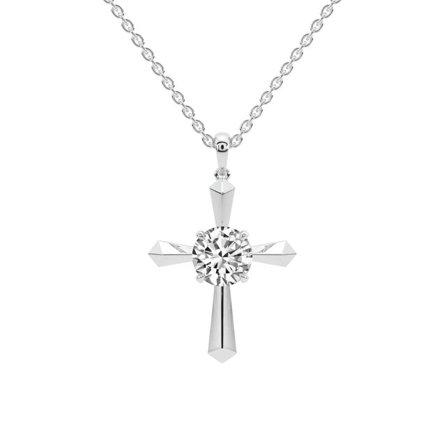 Collier Pendentif Suspendu en Diamant de Laboratoire pour Femmes / 2 Carats Certifié IGI Forme Ronde / Pendentif Croix Sérénité en Diamant de Laboratoire en Or Blanc 14K / Qualité FG-VS1-VS2 / Friendly Diamonds