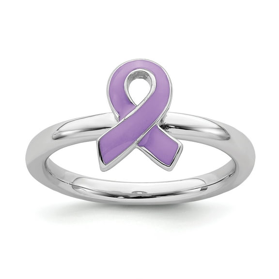 Sterling Silver Stackable Expressions Purple Enameled Awareness Ribbon Ring - Size 10