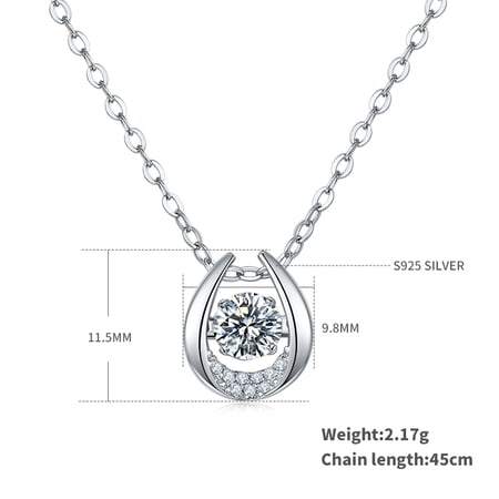 Aurelle "Dancing Stone" Moissanite Horseshoe Necklace — 1 Carat D-Color VVS1 Lab-Grown Moissanite Pendant, 925 Sterling Silver Plated with 18K White Gold; Ideal Gift for Wife, Mother, or Girlfriend