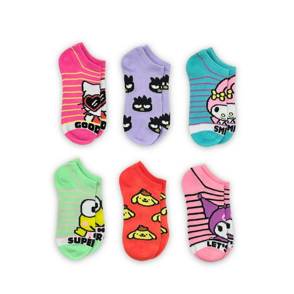 Hello Kitty & Friends, Girls No-Show Socks, 6-Pack, Sizes S-L